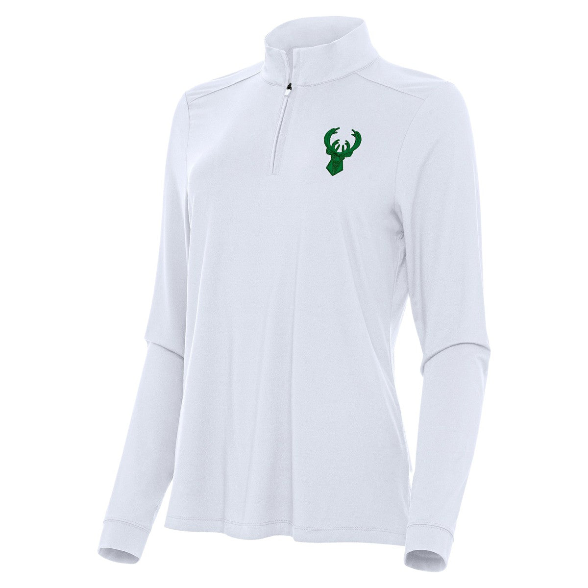 Milwaukee Bucks Antigua Women's St. Patrick's Day Intent Quarter-Zip Top - White sale