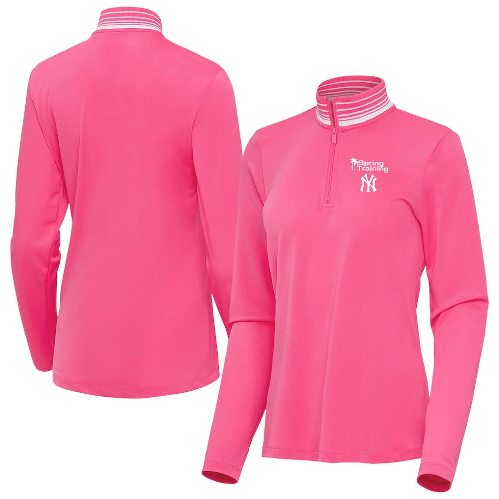 New York Yankees Antigua Women's Spring Training Palmetto Quarter-Zip Top Pink
