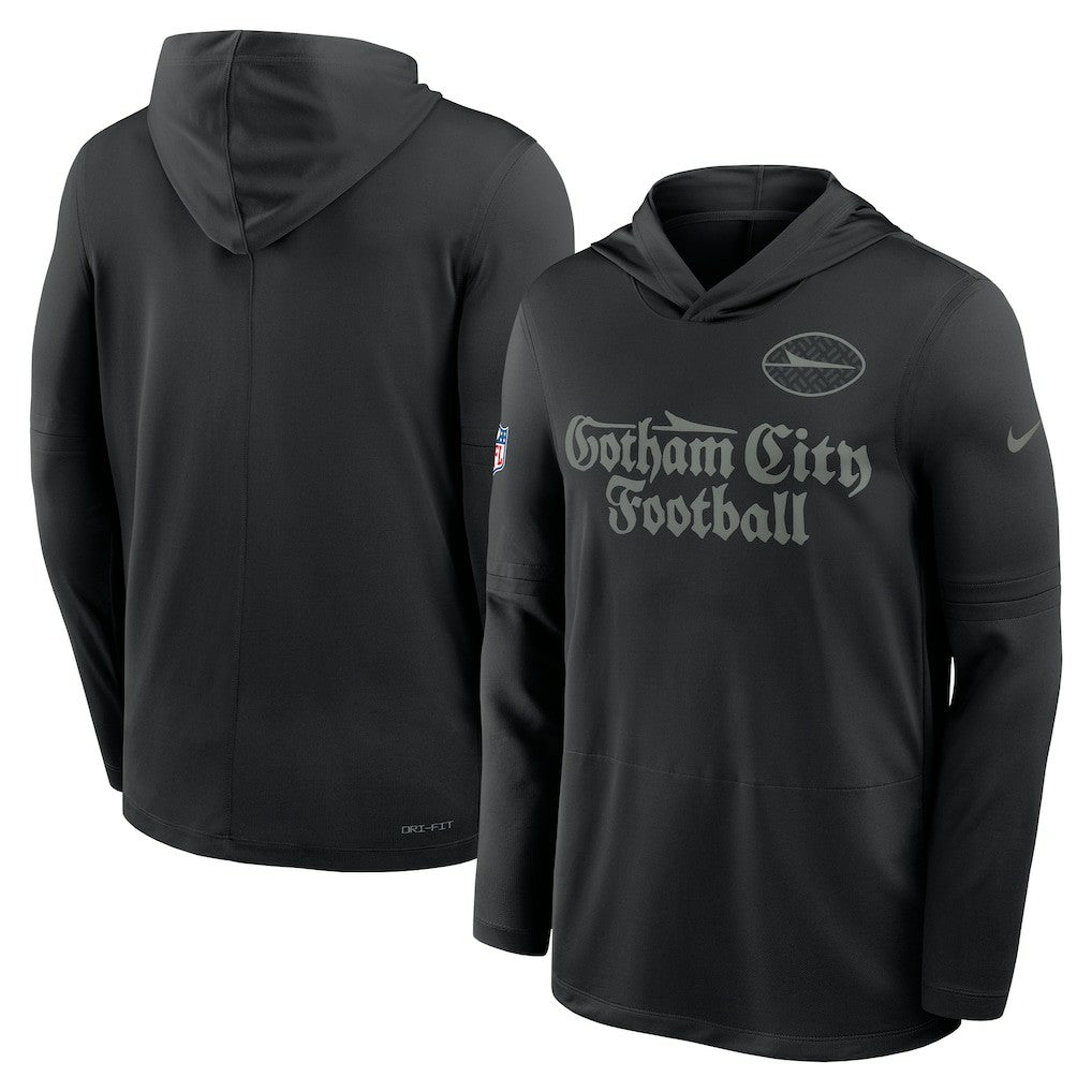 New York Jets 2025 Rivalries Collection Sideline Dri-FIT Long Sleeve Hoodie T-Shirt - Black for sale
