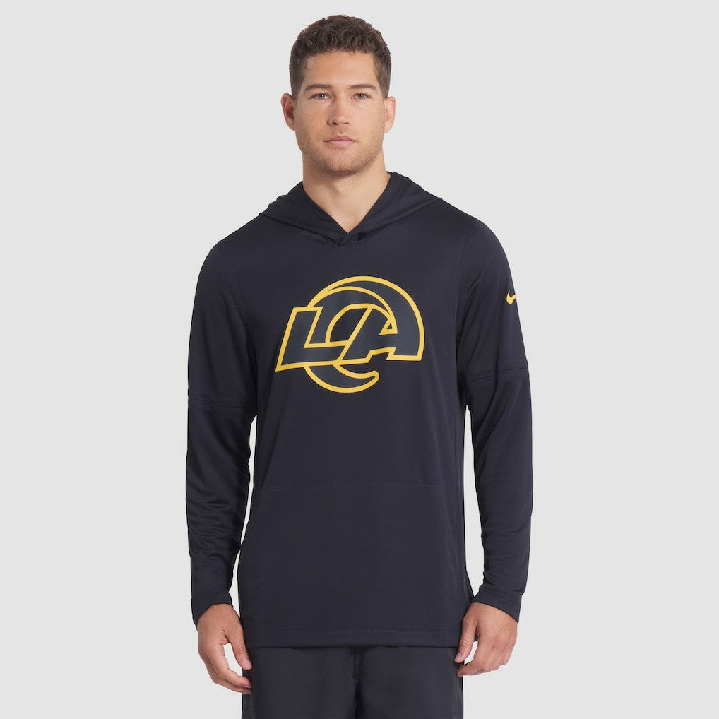 Los Angeles Rams 2025 Rivalries Collection Sideline Dri-FIT Long Sleeve Hoodie T-Shirt - Midnight Blue for sale