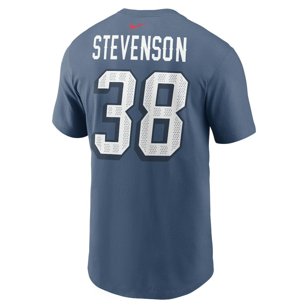 Rhamondre Stevenson New England Patriots 2025 Rivalries Collection Player Name & Number T-Shirt - Storm Blue for sale