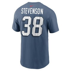 Rhamondre Stevenson New England Patriots 2025 Rivalries Collection Player Name & Number T-Shirt - Storm Blue for sale
