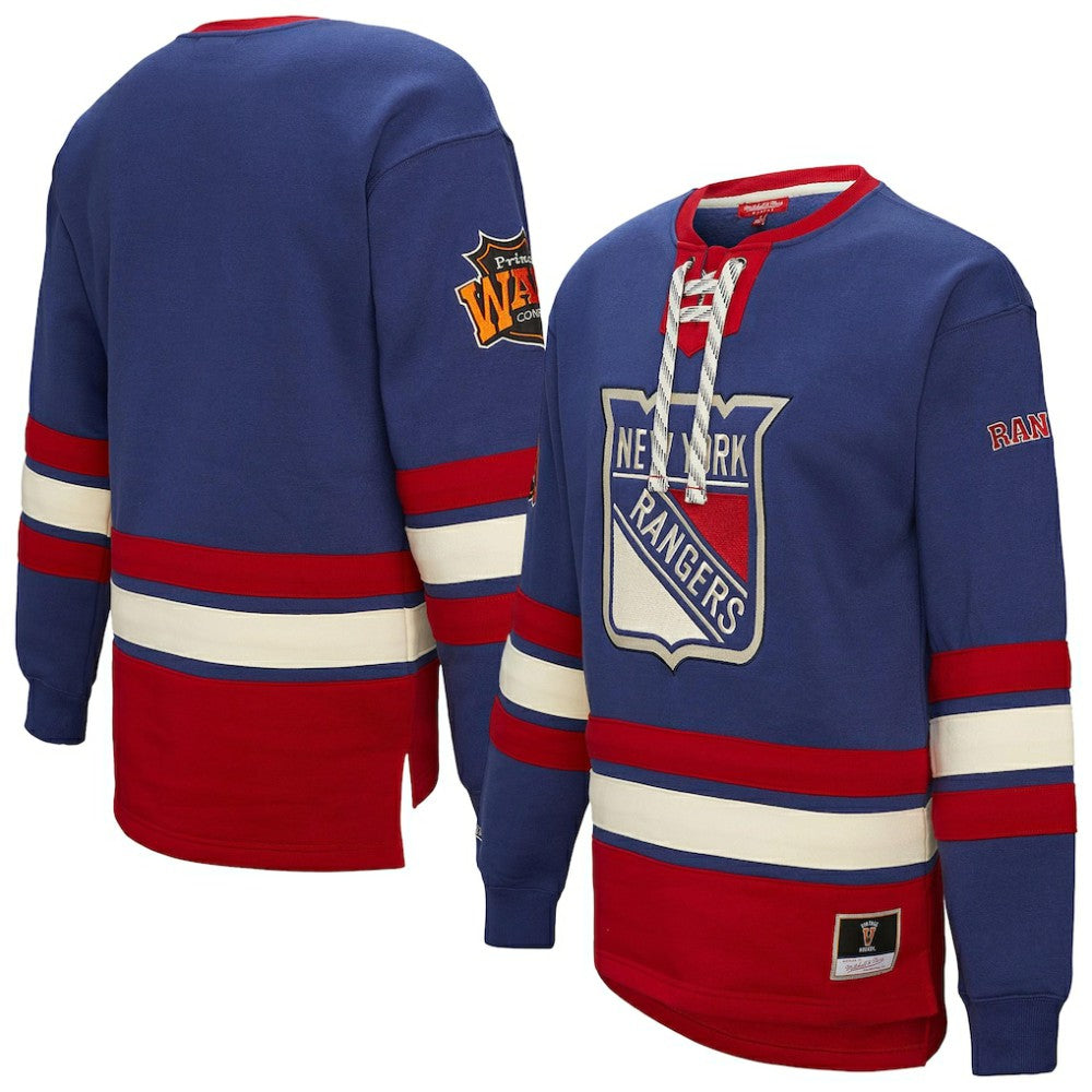 New York Rangers Mitchell & Ness Women's Heritage Lace-Up Pullover Sweatshirt - Blue Sweatshirts