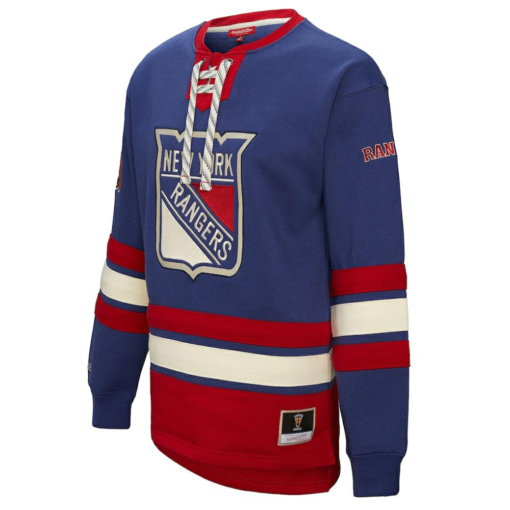 New York Rangers Mitchell & Ness Women's Heritage Lace-Up Pullover Sweatshirt - Blue Sweatshirts