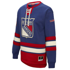 New York Rangers Mitchell & Ness Women's Heritage Lace-Up Pullover Sweatshirt - Blue Sweatshirts