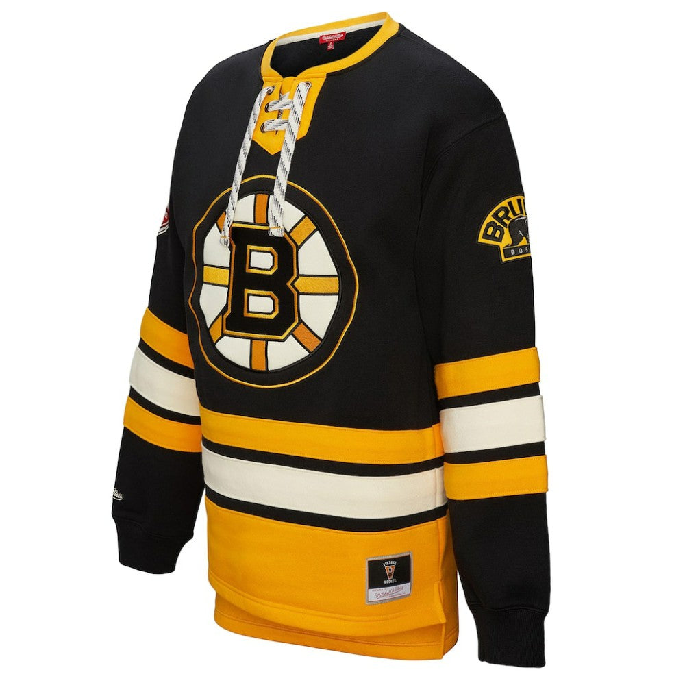 Boston Bruins Mitchell & Ness Women's Heritage Lace-Up Pullover Sweatshirt - Black Sweatshirts