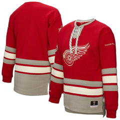 Detroit Red Wings Mitchell & Ness Women's Heritage Lace-Up Pullover Sweatshirt - Red Sweatshirts