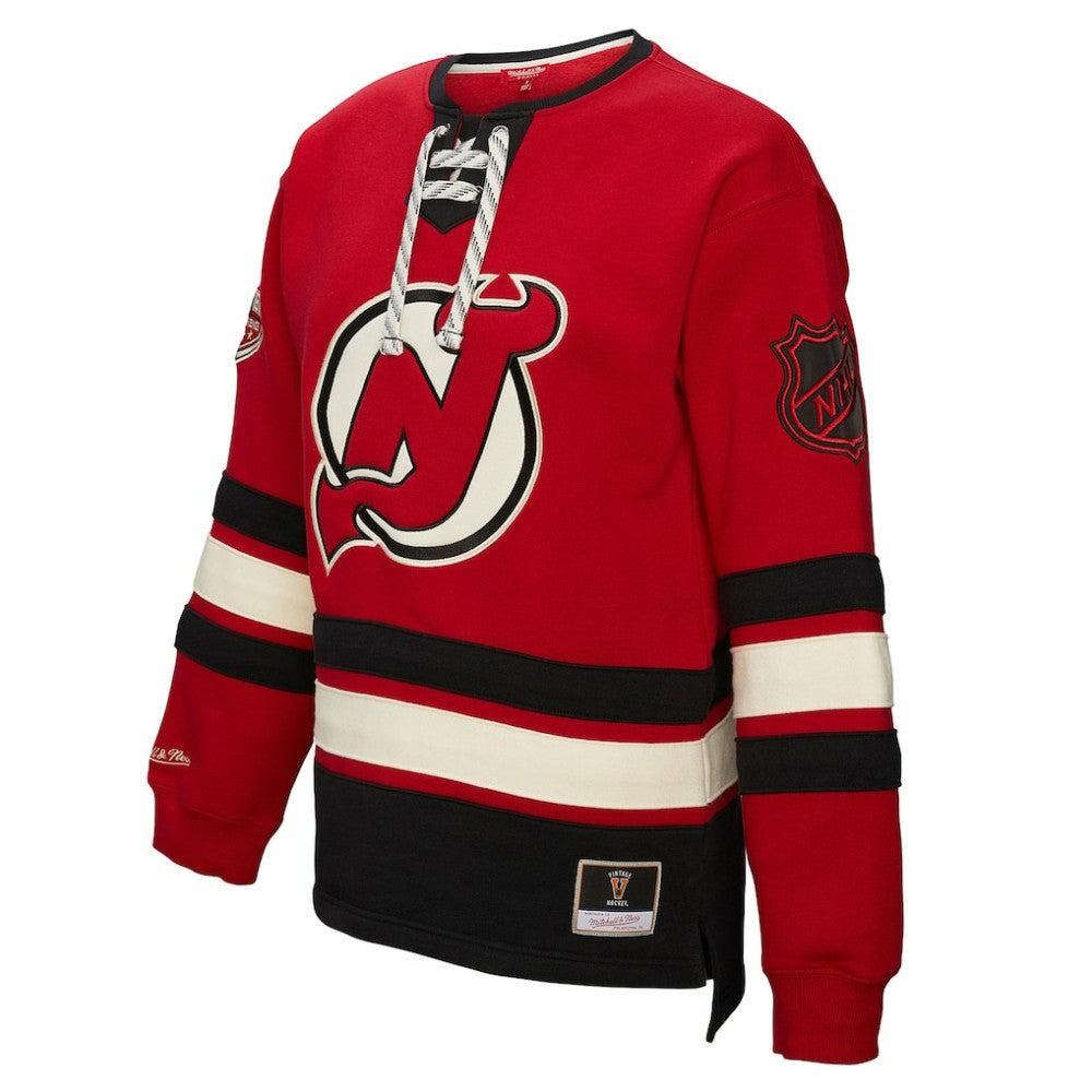 New Jersey Devils Mitchell & Ness Women's Heritage Lace-Up Pullover Sweatshirt - Red Sweatshirts
