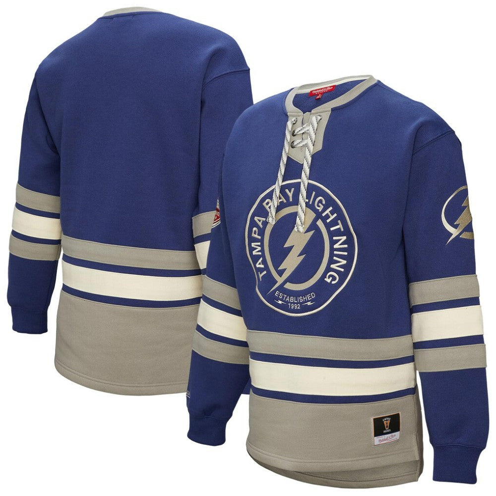 Tampa Bay Lightning Mitchell & Ness Women's Heritage Lace-Up Pullover Sweatshirt - Blue Sweatshirts
