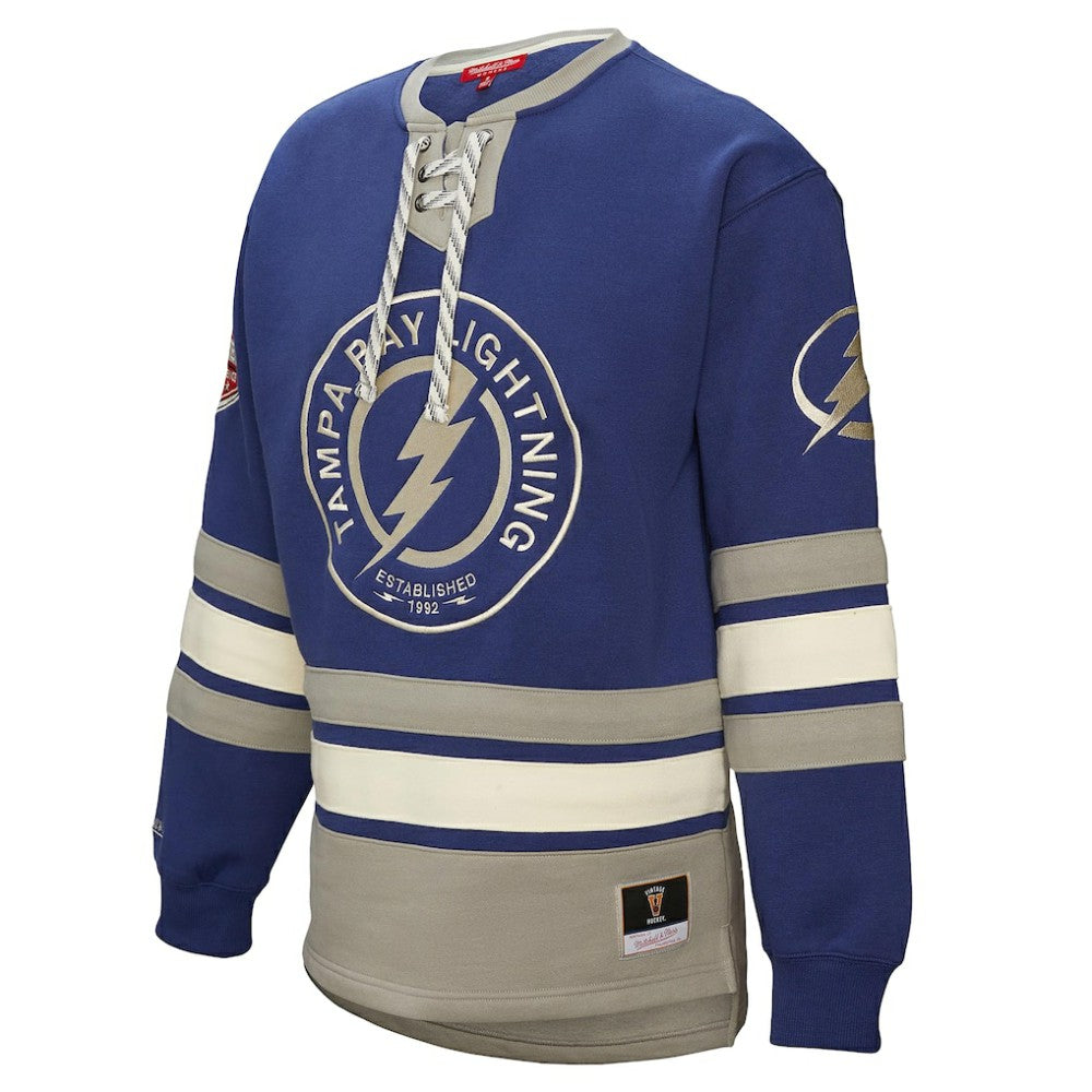 Tampa Bay Lightning Mitchell & Ness Women's Heritage Lace-Up Pullover Sweatshirt - Blue Sweatshirts