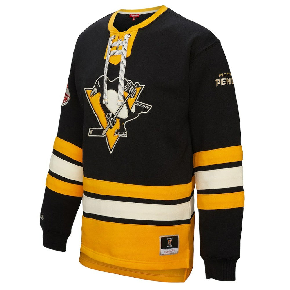 Pittsburgh Penguins Mitchell & Ness Women's Heritage Lace-Up Pullover Sweatshirt - Black Sweatshirts