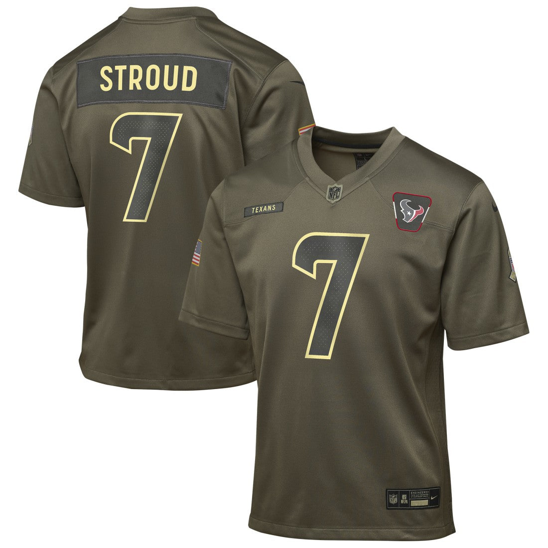 C.J. Stroud Houston Texans Youth 2025 Salute to Service Game Jersey - Olive sale