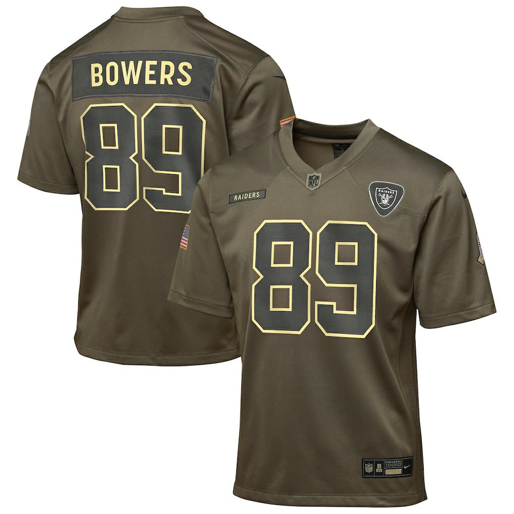 Brock Bowers Las Vegas Raiders Youth 2025 Salute to Service Game Jersey - Olive on sale
