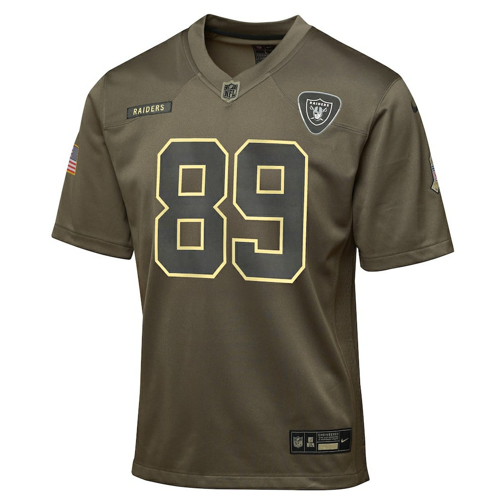 Brock Bowers Las Vegas Raiders Youth 2025 Salute to Service Game Jersey - Olive on sale