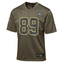 Brock Bowers Las Vegas Raiders Youth 2025 Salute to Service Game Jersey - Olive on sale