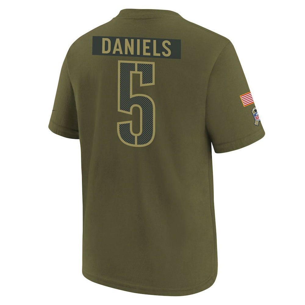 Jayden Daniels Washington Commanders Youth 2025 Salute to Service Name & Number T-Shirt - Olive for sale