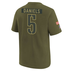 Jayden Daniels Washington Commanders Youth 2025 Salute to Service Name & Number T-Shirt - Olive for sale