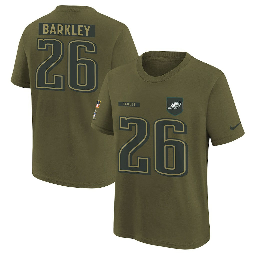 Saquon Barkley Philadelphia Eagles Youth 2025 Salute to Service Name & Number T-Shirt - Olive online