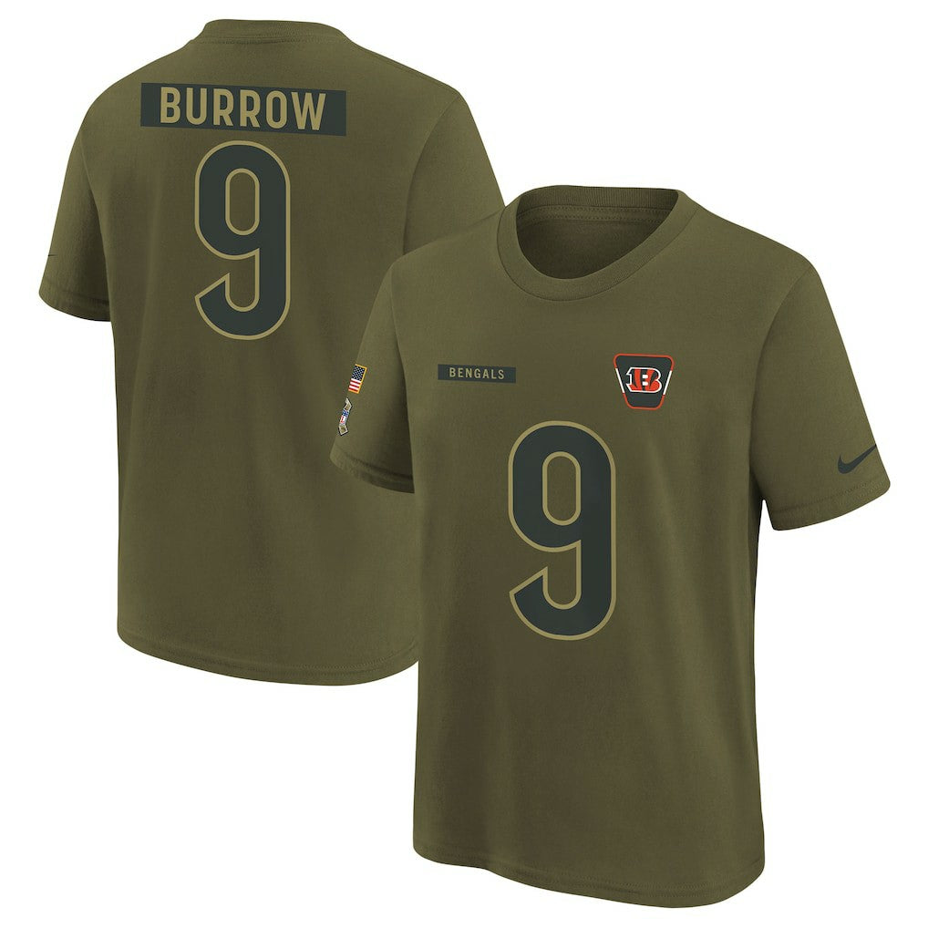 Joe Burrow Cincinnati Bengals Youth 2025 Salute to Service Name & Number T-Shirt - Olive online