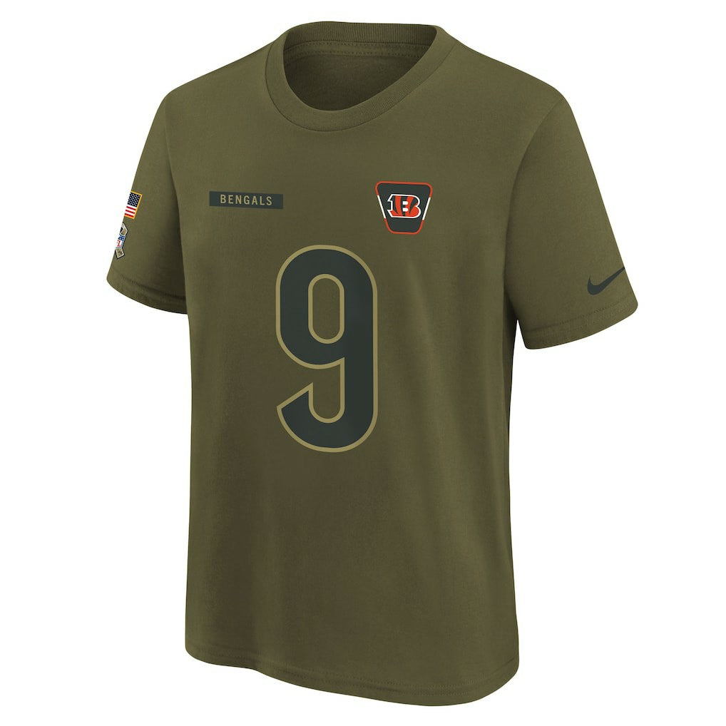 Joe Burrow Cincinnati Bengals Youth 2025 Salute to Service Name & Number T-Shirt - Olive online