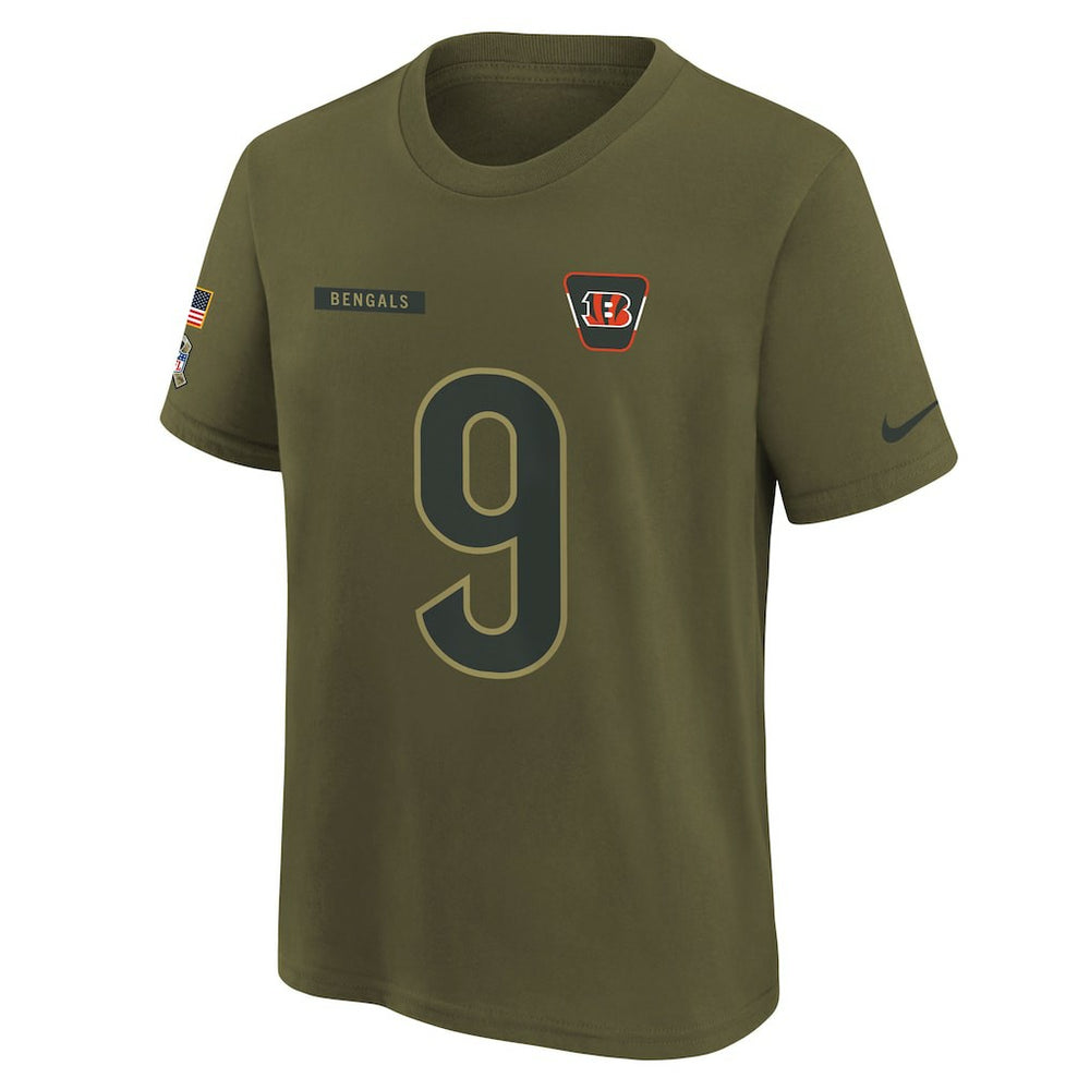 Joe Burrow Cincinnati Bengals Youth 2025 Salute to Service Name & Number T-Shirt - Olive online