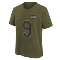 Joe Burrow Cincinnati Bengals Youth 2025 Salute to Service Name & Number T-Shirt - Olive online