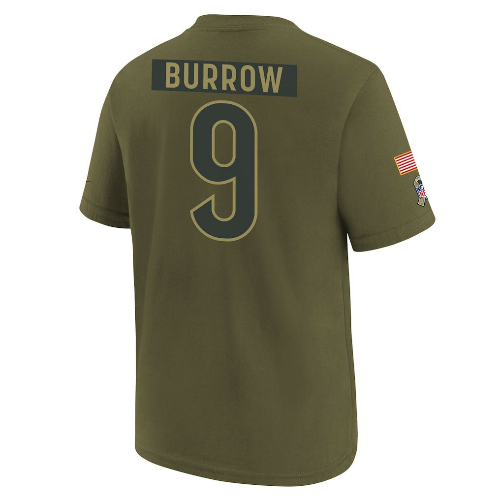 Joe Burrow Cincinnati Bengals Youth 2025 Salute to Service Name & Number T-Shirt - Olive online