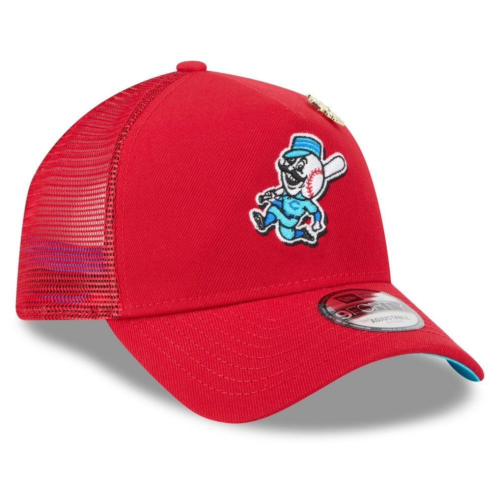 Cincinnati Reds 2025 Big League Chew A-Frame 9FORTY Adjustable Trucker Hat Red