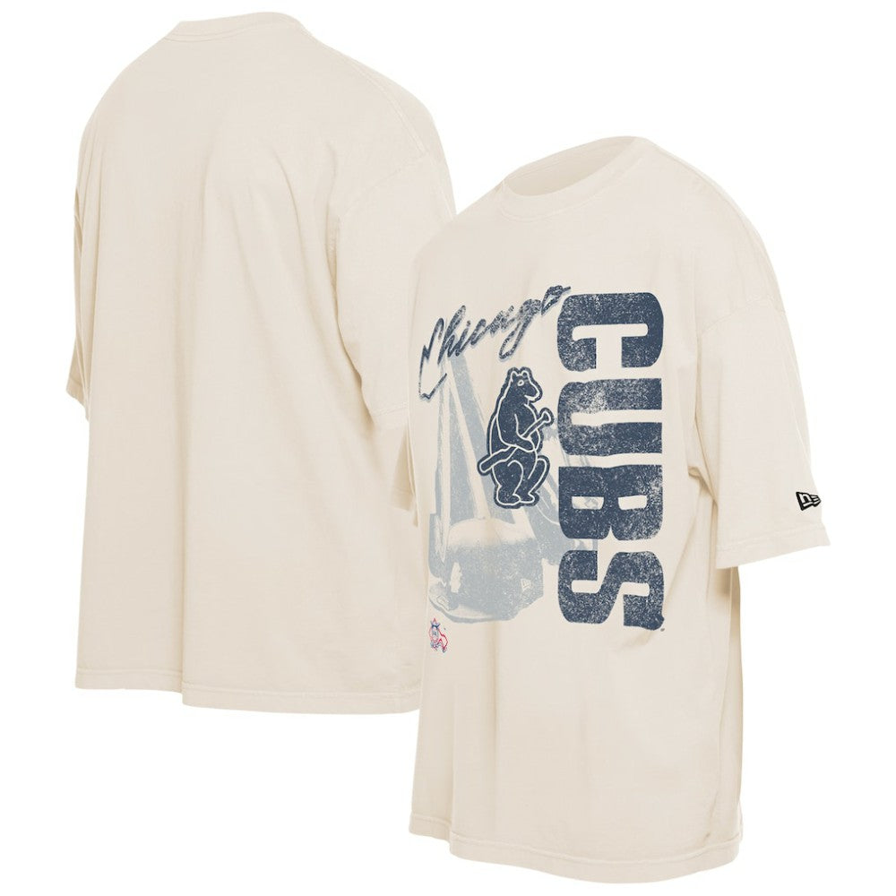 Chicago Cubs Cooperstown Collection Oversized Throwback Distressed T-Shirt Cream