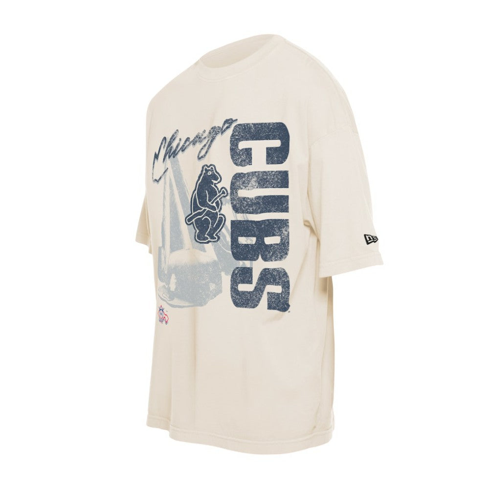 Chicago Cubs Cooperstown Collection Oversized Throwback Distressed T-Shirt Cream