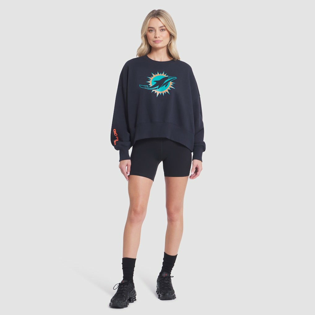 Miami Dolphins Women's 2025 Rivalries Collection Oversized Phoenix Fleece Sweatshirt - Pitch Blue cheap