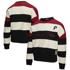 Philadelphia Phillies Women's Cooperstown Collection Blocked Fleece Pullover Sweatshirt- Burgundy/Black