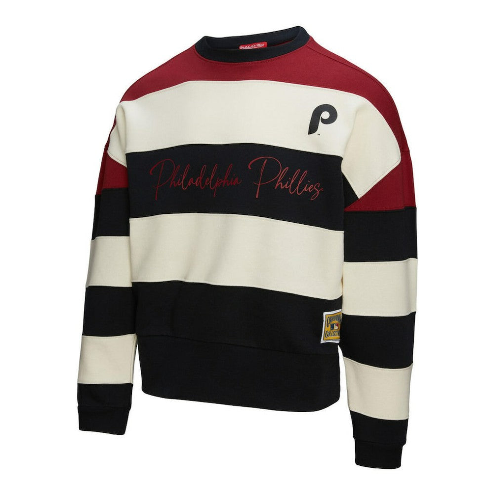 Philadelphia Phillies Women's Cooperstown Collection Blocked Fleece Pullover Sweatshirt- Burgundy/Black