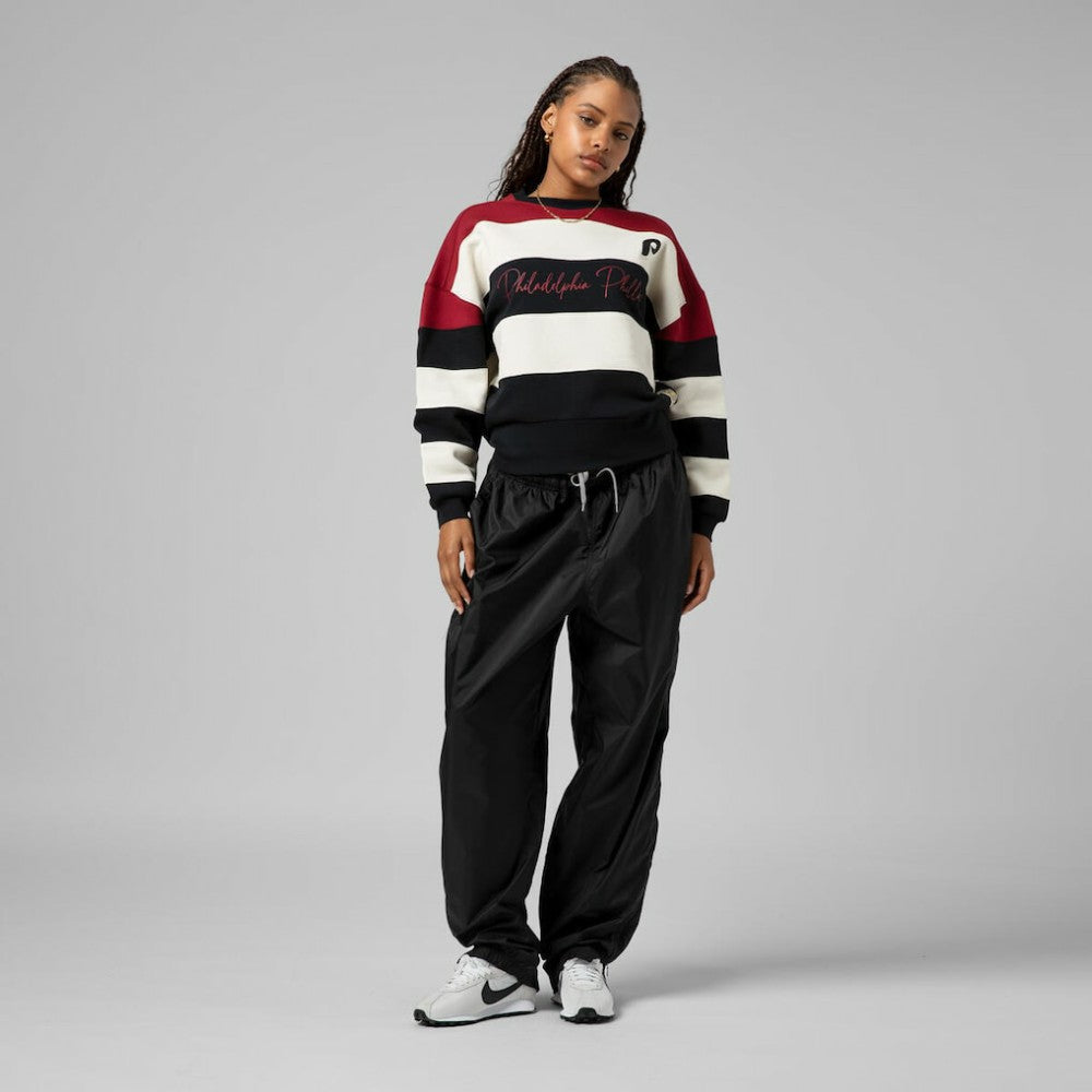 Philadelphia Phillies Women's Cooperstown Collection Blocked Fleece Pullover Sweatshirt- Burgundy/Black