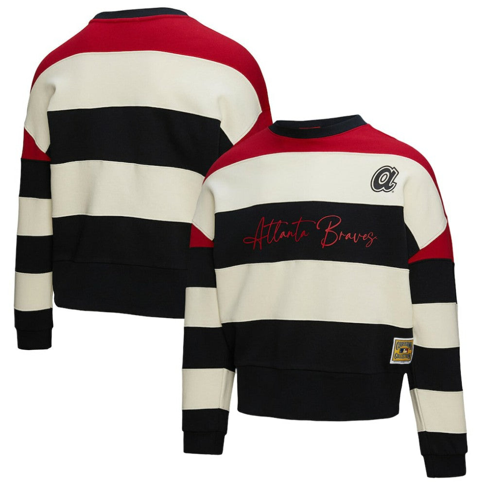 Atlanta Braves Women's Cooperstown Collection Blocked Fleece Pullover Sweatshirt- Red/Black