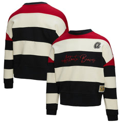 Atlanta Braves Women's Cooperstown Collection Blocked Fleece Pullover Sweatshirt- Red/Black