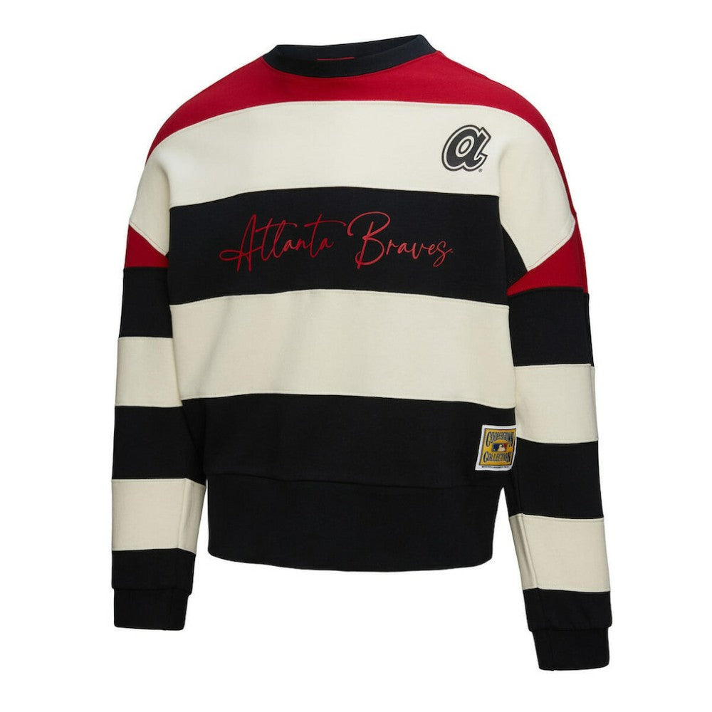 Atlanta Braves Women's Cooperstown Collection Blocked Fleece Pullover Sweatshirt- Red/Black