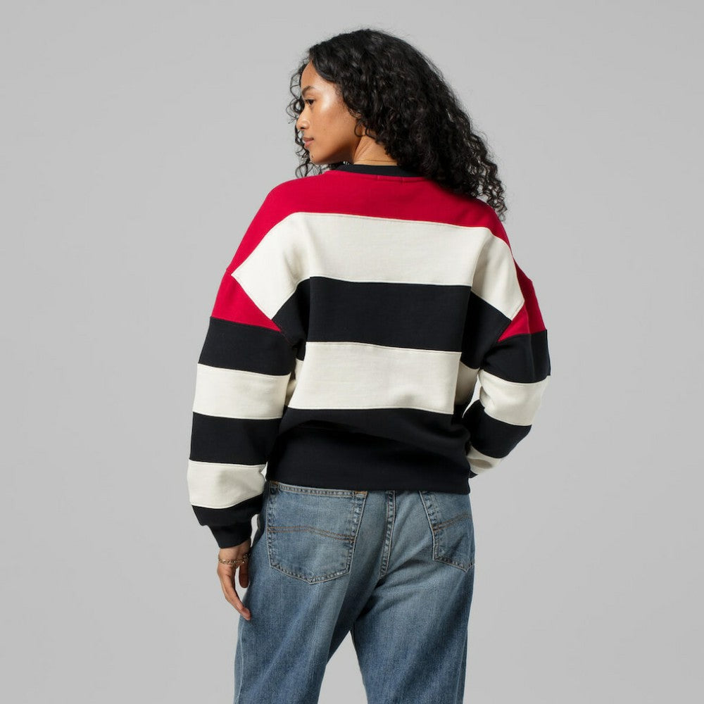 Atlanta Braves Women's Cooperstown Collection Blocked Fleece Pullover Sweatshirt- Red/Black