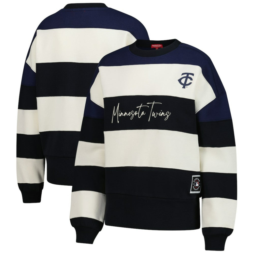 Minnesota Twins Women's Cooperstown Collection Blocked Fleece Pullover Sweatshirt- Navy/Black