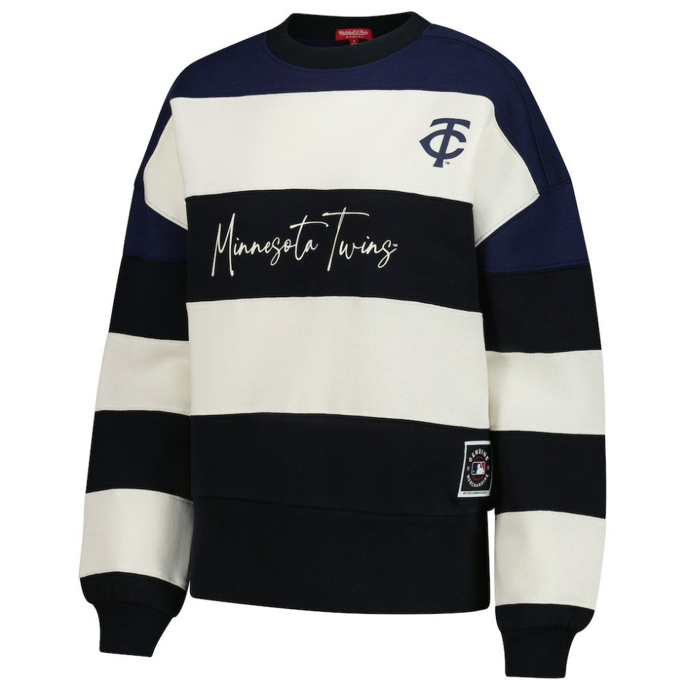 Minnesota Twins Women's Cooperstown Collection Blocked Fleece Pullover Sweatshirt- Navy/Black