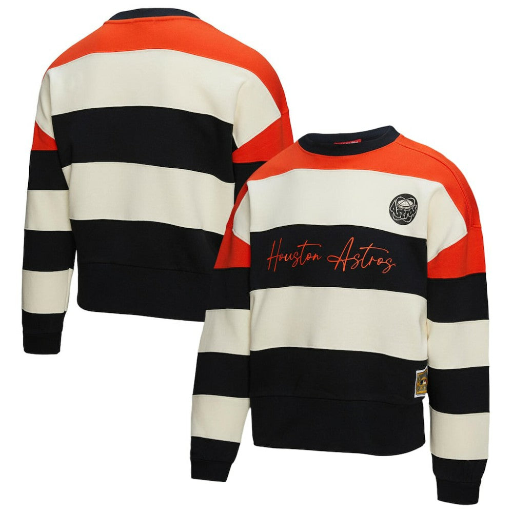 Houston Astros Women's Cooperstown Collection Blocked Fleece Pullover Sweatshirt- Orange/Black
