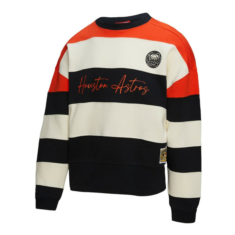 Houston Astros Women's Cooperstown Collection Blocked Fleece Pullover Sweatshirt- Orange/Black