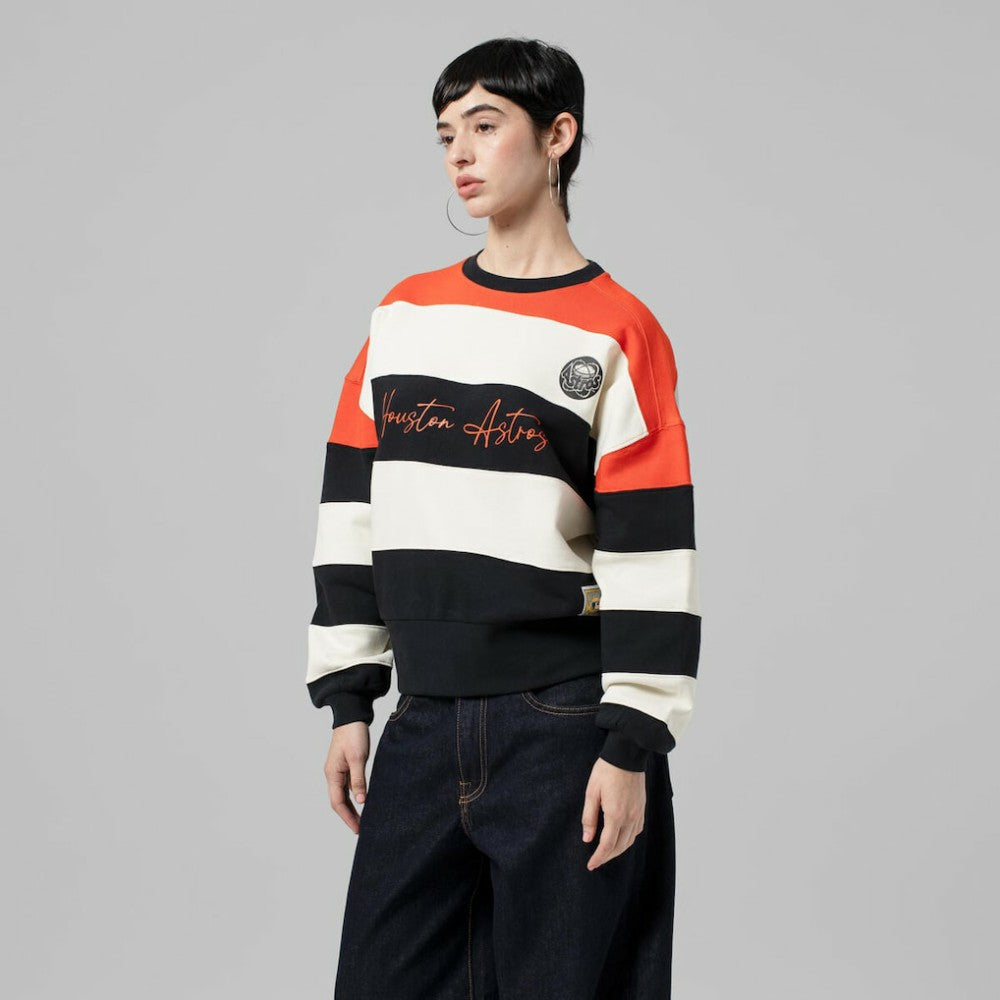 Houston Astros Women's Cooperstown Collection Blocked Fleece Pullover Sweatshirt- Orange/Black