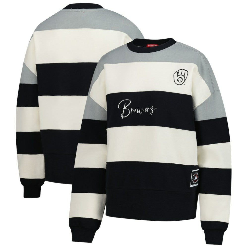 Milwaukee Brewers Women's Cooperstown Collection Blocked Fleece Pullover Sweatshirt- Gray/Black