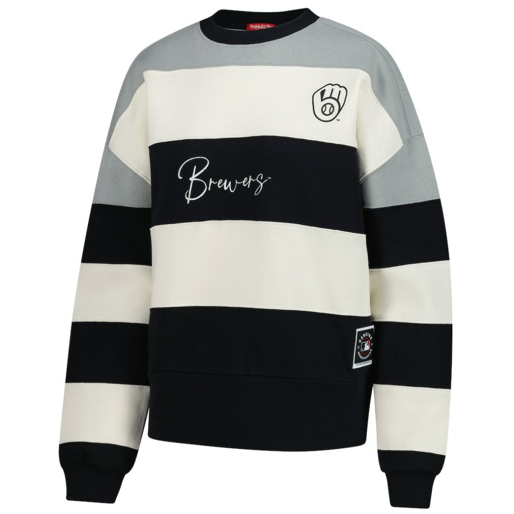 Milwaukee Brewers Women's Cooperstown Collection Blocked Fleece Pullover Sweatshirt- Gray/Black