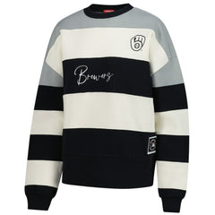 Milwaukee Brewers Women's Cooperstown Collection Blocked Fleece Pullover Sweatshirt- Gray/Black