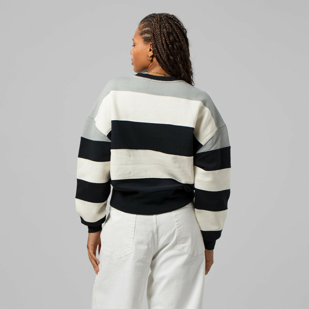Milwaukee Brewers Women's Cooperstown Collection Blocked Fleece Pullover Sweatshirt- Gray/Black