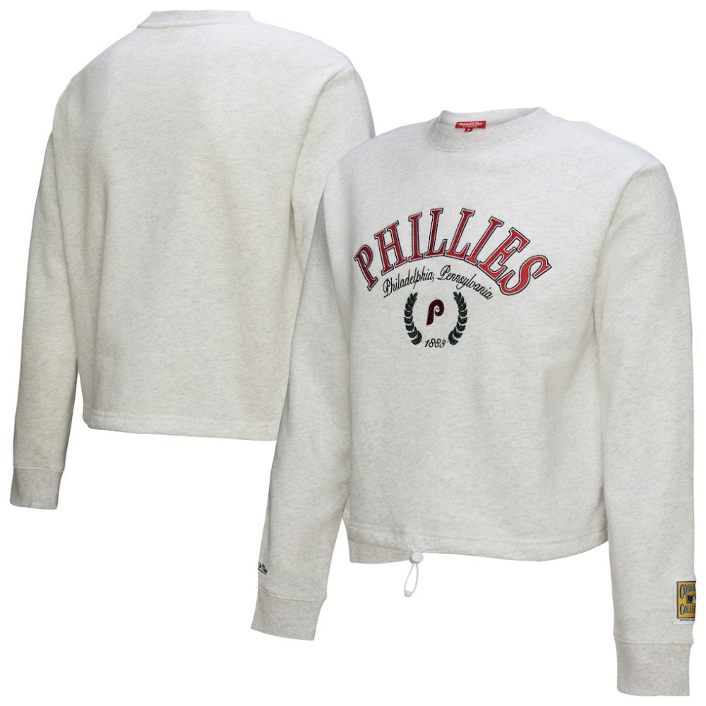 Philadelphia Phillies Women's Cropped Toggle Pullover Sweatshirt Heather Gray