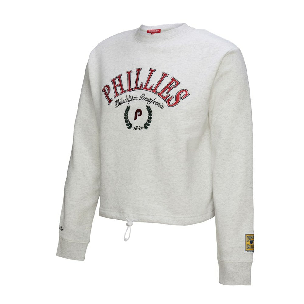 Philadelphia Phillies Women's Cropped Toggle Pullover Sweatshirt Heather Gray
