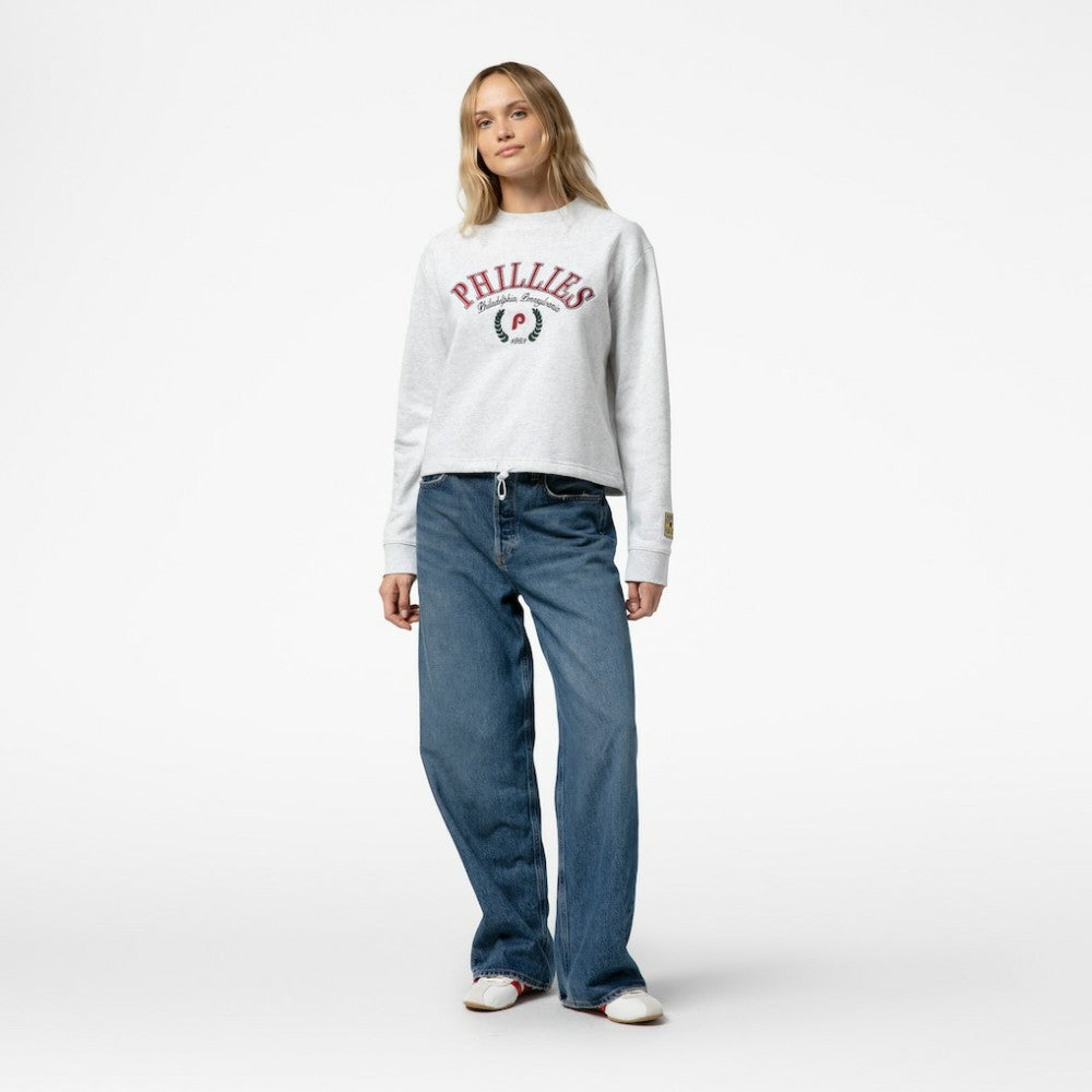 Philadelphia Phillies Women's Cropped Toggle Pullover Sweatshirt Heather Gray